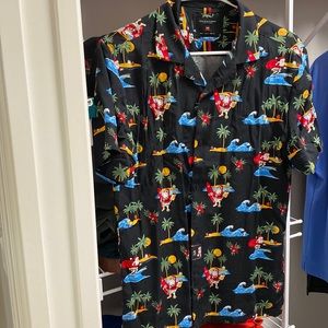 Men’s Holiday Santa print button up shirt